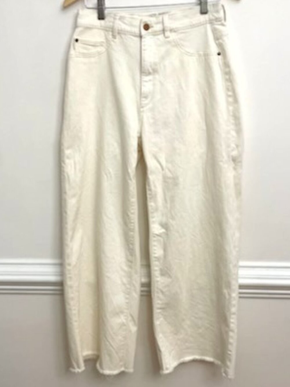 DL1961 Hepburn Wide Leg Denim Jeans Size 29 Ivory Raw Hem Neutral Boho